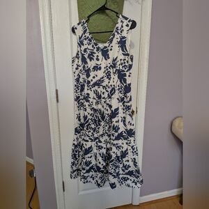 Magaschoni Blue and White Floral Midi Dress